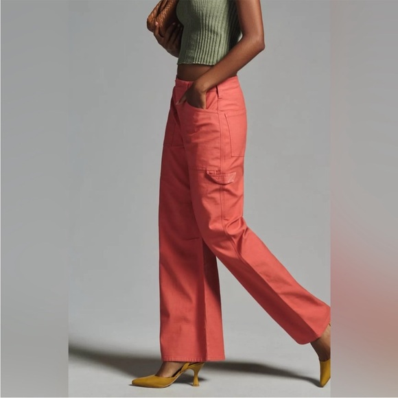 Anthropologie Pilcro Womens 31 Coral Wide Leg High Rise Painter Puddle Pants‎ - Picture 5 of 14